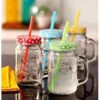 ladleegalleria Mason Glass Jar with Reusable Straw For Beverages, Fruit Juices On Party (2 piece, Random color, 450 ml)